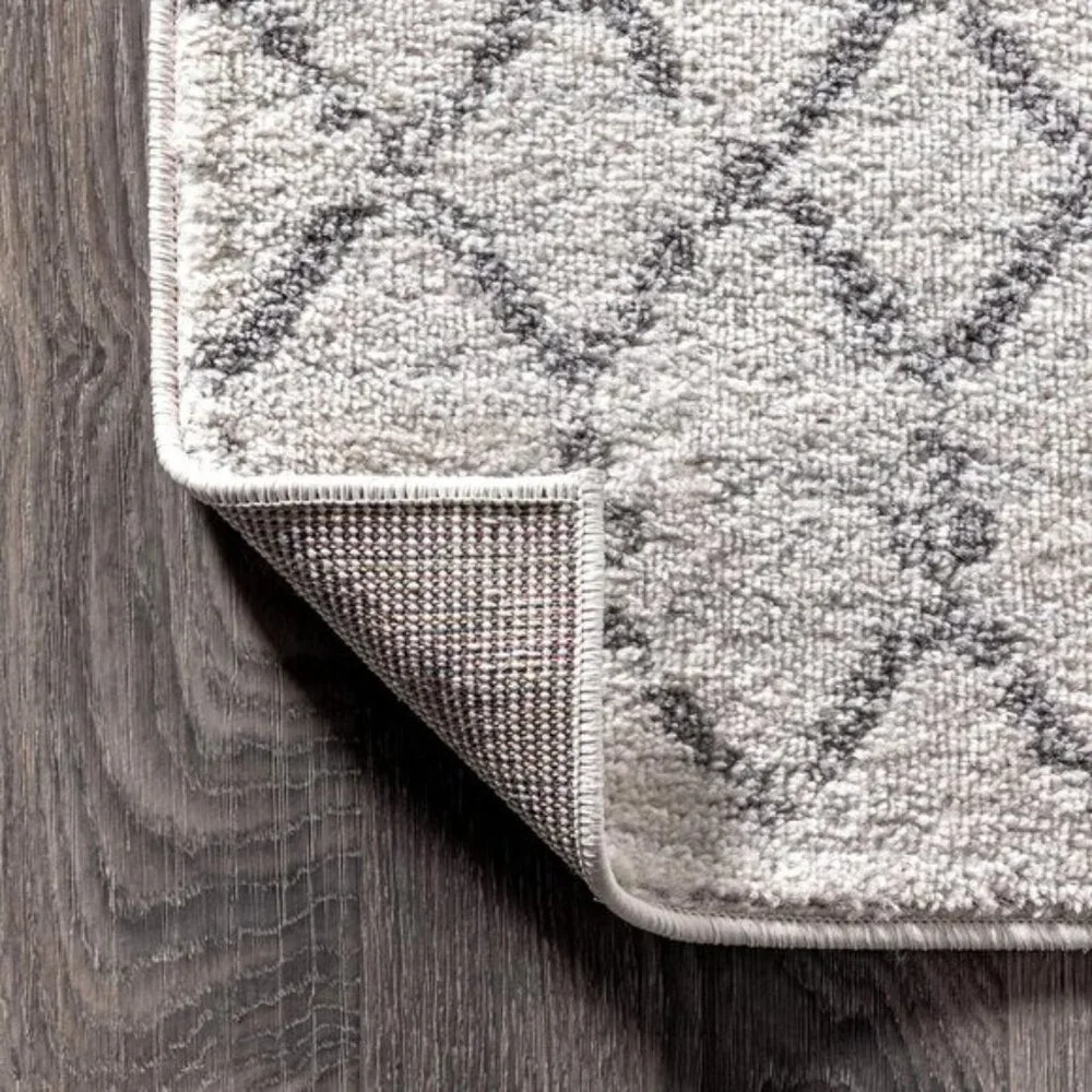 5x8 Moroccan Boho Area Rug, Vintage Diamond Cream/Gray Stain-Resistant Carpet